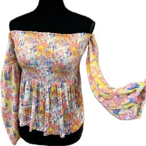 NWT Anthropologie Floral Off-Shoulder Smocked Top